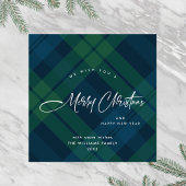 Retro Kerst Tartan Groen Blauw Plaid Groet Feestdagenkaart