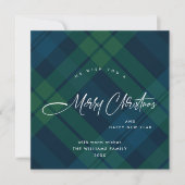 Retro Kerst Tartan Groen Blauw Plaid Groet Feestdagenkaart (Voorkant)