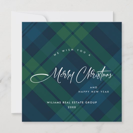 Retro Kerst Tartan Plaid Corporate Groet Feestdagenkaart (Voorkant)