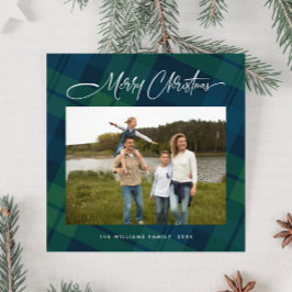 Retro Kerst Tartan Plaid Foto Groet Feestdagenkaart