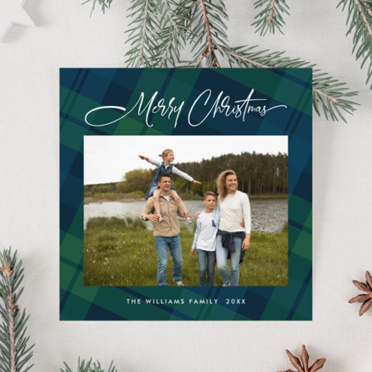 Retro Kerst Tartan Plaid Foto Groet Feestdagenkaart