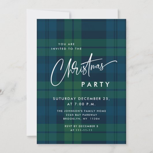 Retro Kerst Tartan Plaid Vakantie Feest Kaart (Voorkant)