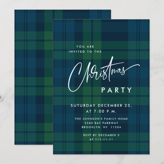 Retro Kerst Tartan Plaid Vakantie Feest Kaart (Voorkant / Achterkant)