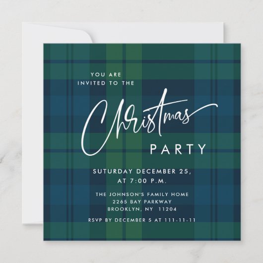 Retro Kerst Tartan Plaid Vakantie Party Eenvoudig Kaart (Voorkant)