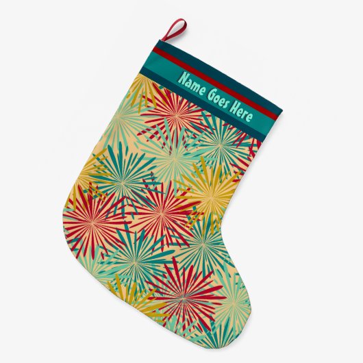 Retro Kerst Tinsel PomPoms (gepersonaliseerd) Grote Kerstsok (Voorkant (Hangend))