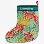 Retro Kerst Tinsel PomPoms (gepersonaliseerd) Grote Kerstsok (Achterkant)