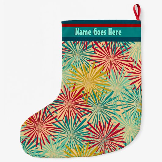 Retro Kerst Tinsel PomPoms (gepersonaliseerd) Grote Kerstsok (Achterkant)