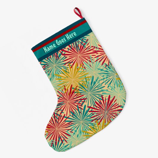 Retro Kerst Tinsel PomPoms (gepersonaliseerd) Grote Kerstsok (Achterkant (Hangend))