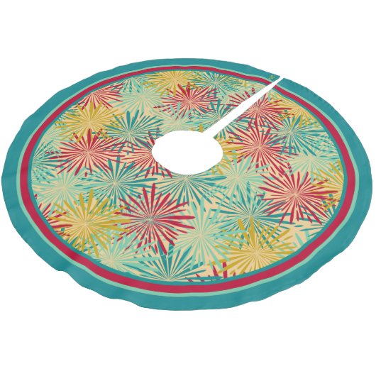 Retro Kerst Tinsel PomPoms (tropische kleuren) Fleece Kerstboom Rok (Gekanteld)