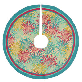 Retro Kerst Tinsel PomPoms (tropische kleuren) Fleece Kerstboom Rok