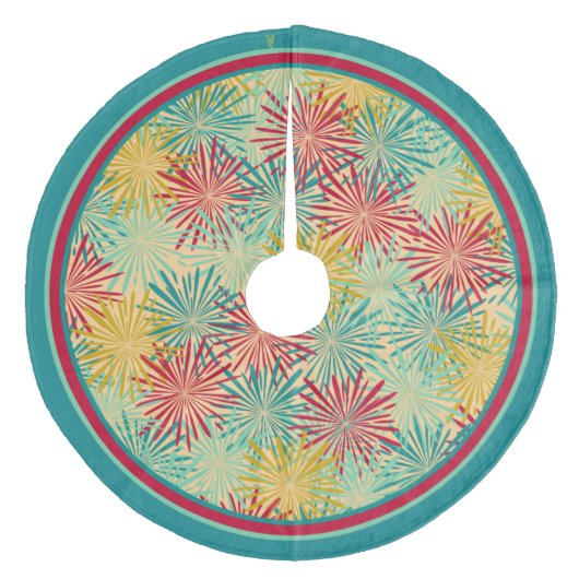 Retro Kerst Tinsel PomPoms (tropische kleuren) Fleece Kerstboom Rok (Voorkant)