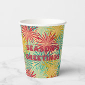 Retro Kerst Tinsel PomPoms (tropische kleuren) Papieren Bekers (Achterkant)