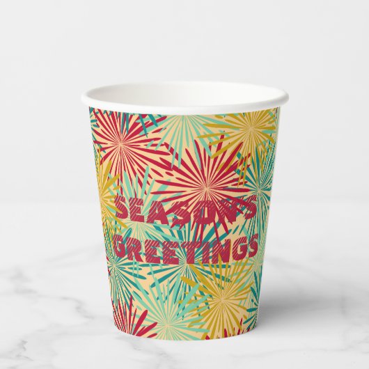 Retro Kerst Tinsel PomPoms (tropische kleuren) Papieren Bekers (Achterkant)