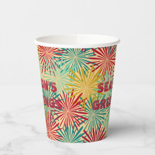 Retro Kerst Tinsel PomPoms (tropische kleuren) Papieren Bekers (Links)