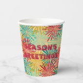 Retro Kerst Tinsel PomPoms (tropische kleuren) Papieren Bekers (Voorkant)