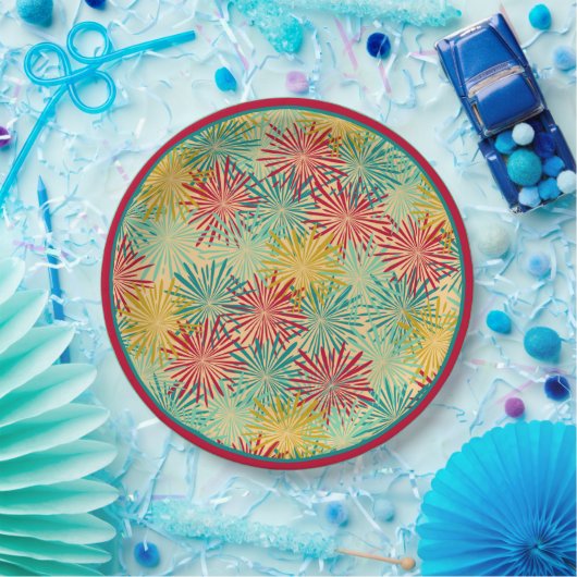 Retro Kerst Tinsel PomPoms (tropische kleuren) Papieren Bordje (Feest)