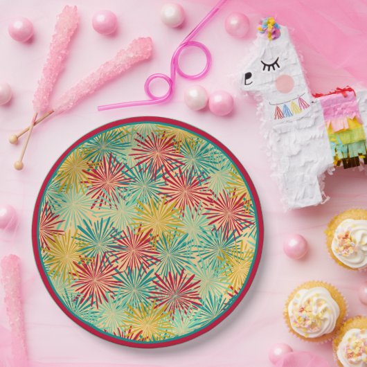 Retro Kerst Tinsel PomPoms (tropische kleuren) Papieren Bordje (Feest)