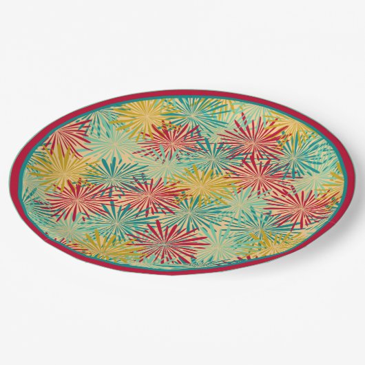 Retro Kerst Tinsel PomPoms (tropische kleuren) Papieren Bordje (Gekanteld)