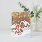 retro kerst, traditionele winterscène feestdagenkaart (Staand voorkant)