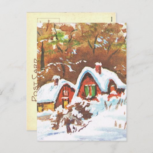 retro kerst, traditionele winterscène feestdagenkaart (Voorkant / Achterkant)