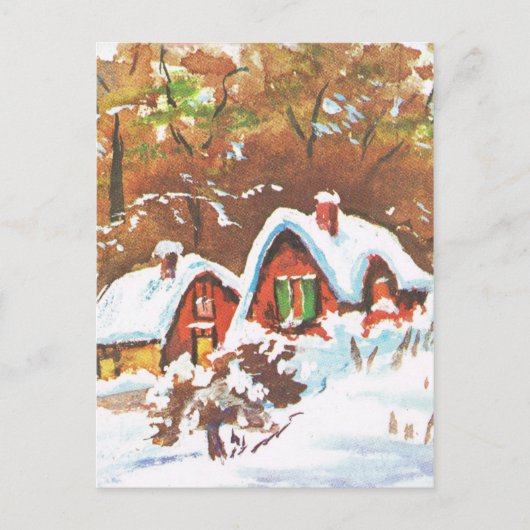 retro kerst, traditionele winterscène feestdagenkaart (Voorkant)