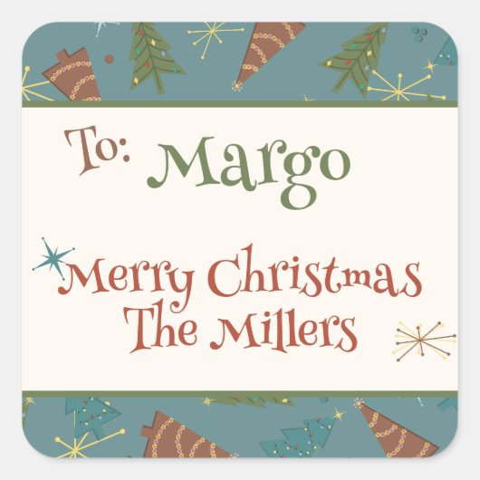 Retro Kerst Tress Familie Aangepaste Gift Stickers (Voorkant)