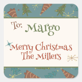 Retro Kerst Tress Familie Aangepaste Gift Stickers