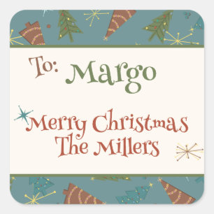 Retro Kerst Tress Familie Aangepaste Gift Stickers