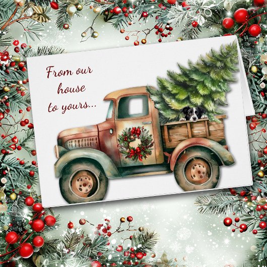 Retro Kerst Truck Border Collie Dog Kaart
