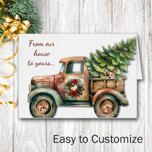 Retro Kerst Truck Corgi Dog Kaart