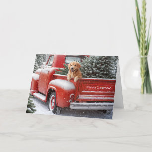 Retro Kerst Truck Met Gouden Retriever Feestdagen Kaart