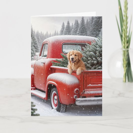 Retro Kerst Truck Met Gouden Retriever Feestdagen Kaart (Voorkant)