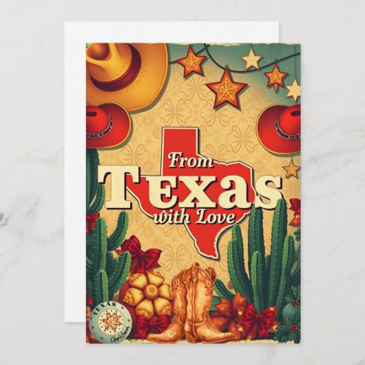  retro kerst uit texas met liefde feestdagenkaart (Voorkant / Achterkant)