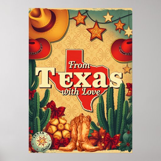 retro kerst uit texas met liefde poster (Voorkant)