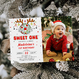 Retro Kerst Verjaardagsfeest Sweet One Foto Kaart
