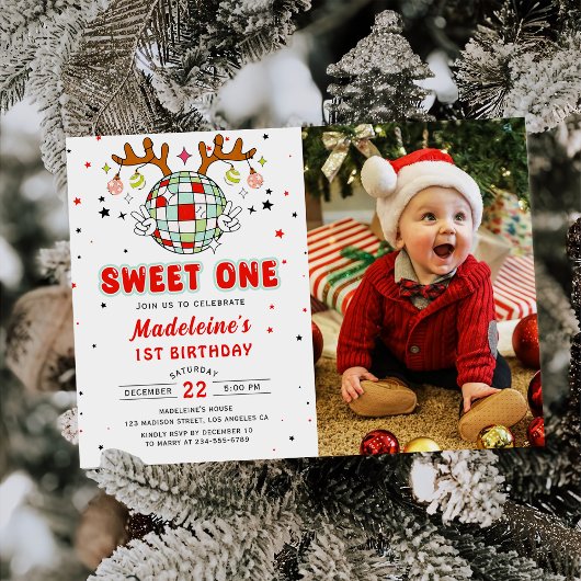 Retro Kerst Verjaardagsfeest Sweet One Foto Kaart