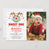 Retro Kerst Verjaardagsfeest Sweet One Foto Kaart (Voorkant)