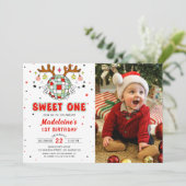 Retro Kerst Verjaardagsfeest Sweet One Foto Kaart (Staand voorkant)