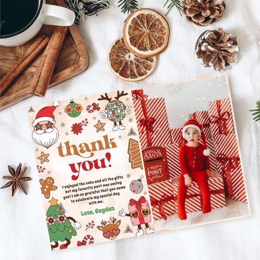 Retro kerst verjaardagsfeestje foto bedankkaart