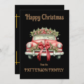 Retro kerst versierde vintage auto feestdagenkaart (Voorkant / Achterkant)