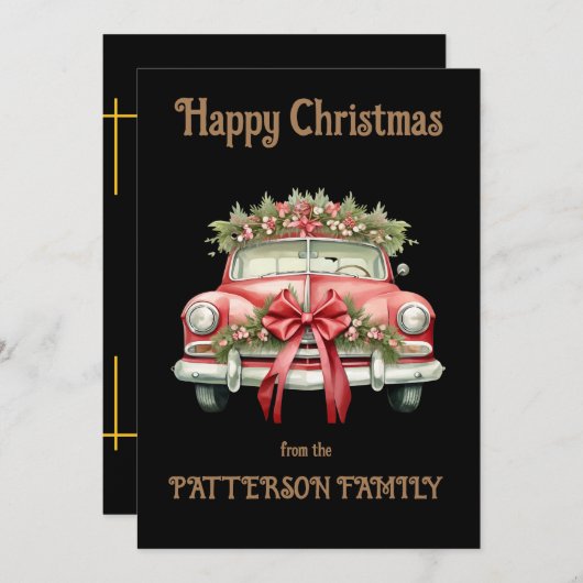 Retro kerst versierde vintage auto feestdagenkaart (Voorkant / Achterkant)