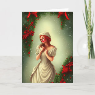 Retro Kerst Vintage Dames Feestdagen Kaart