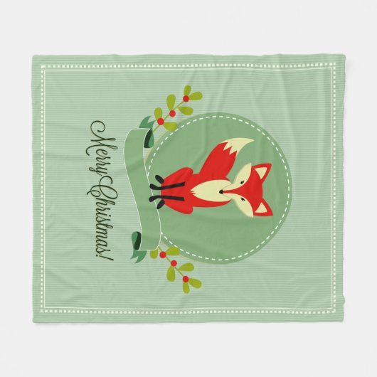 Retro Kerst Vos Pastel Groen & Beige 2 Fleece Deken (Voorkant (Horizontaal))