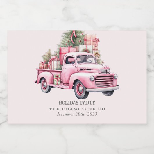 Retro Kerst Vrachtwagen Mini Champagne Labels Sparkling Wijnetiket (Enkel label)