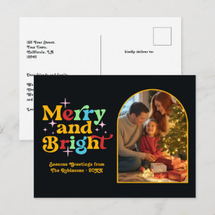 Retro Kerst Vrolijk en Stralend Retro Kerstmis Feestdagenkaart