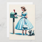 Retro Kerst Vrouw Met Scotty Hond Mailbox Feestdagenkaart (Voorkant / Achterkant)