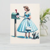 Retro Kerst Vrouw Met Scotty Hond Mailbox Feestdagenkaart (Staand voorkant)