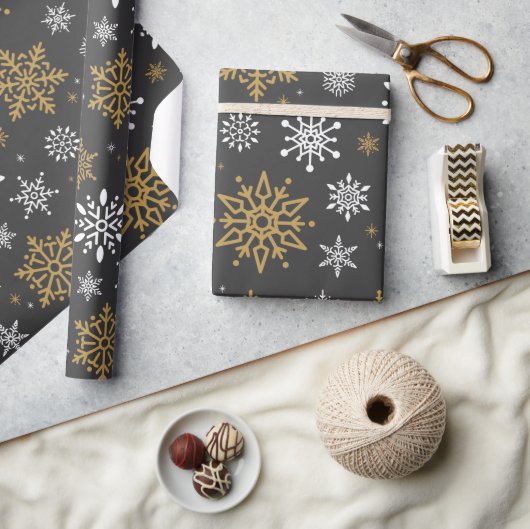 Retro Kerst Wit en Goud Sneeuwvlok  Cadeaupapier (Crafts)