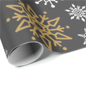 Retro Kerst Wit en Goud Sneeuwvlok  Cadeaupapier (Rol Hoek)