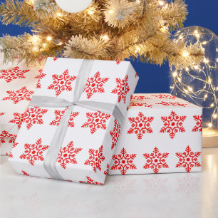 Retro Kerst Wit en Rood Sneeuwvlokken Cadeaupapier